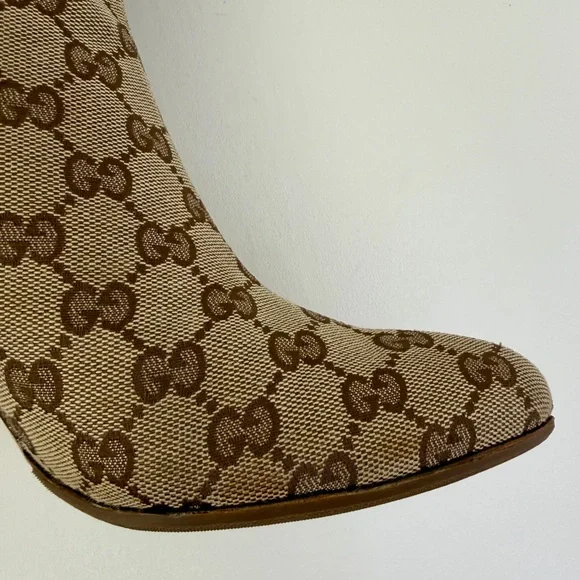 GUCCI || Vintage GG Canvas Knee High Heeled Boots Brown Monogram US 8.5 - Picture 9 of 16